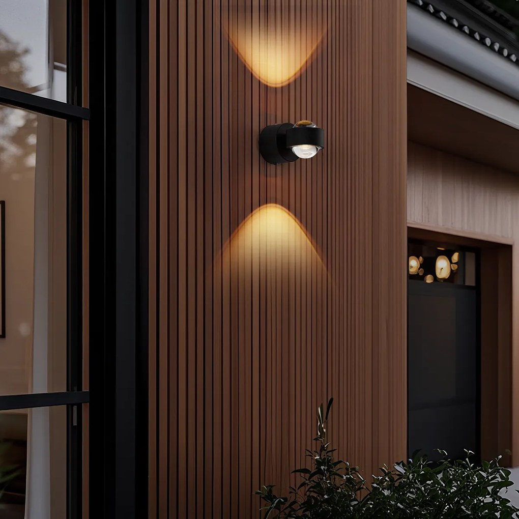 Lampă de perete de design neagră cu LED inclus IP44 - Lens