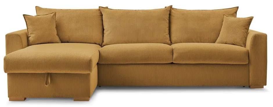 Colțar galben extensibil cu tapițerie din catifea reiată (cu colț variabil) Augustin – Bobochic Paris