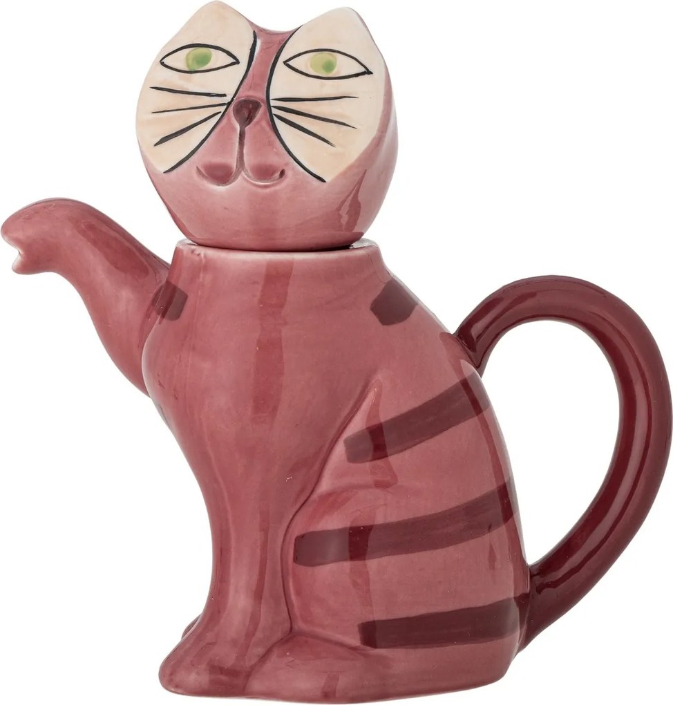 Ceainic din ceramică artizanală, multicolor, pictat manual în formă de pisică cu coadă curbată, 19x9x20,5 cm, 500 ml, „Missy"
