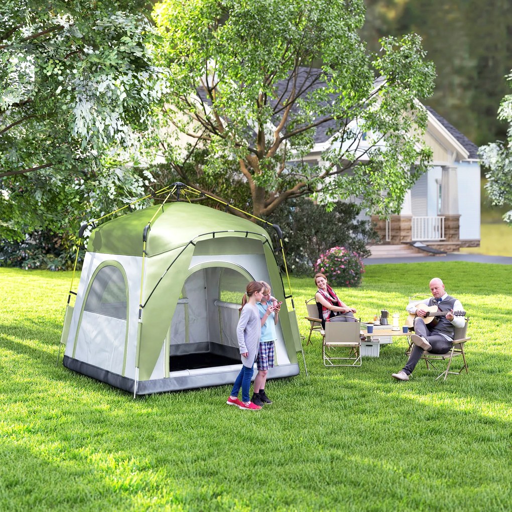 Outsunny Cort pentru Camping cu 2 Locuri, Cort cu Ușă, 3 Ferestre cu Plasă și Geantă pentru Transport, 240x240x199 cm, Verde | Aosom Romania