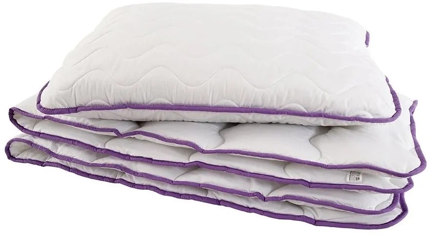Patura quiltata pentru toate anotimpurile 140x200 cm cu perna STELLA LAVENDER 70x90 cm, alba