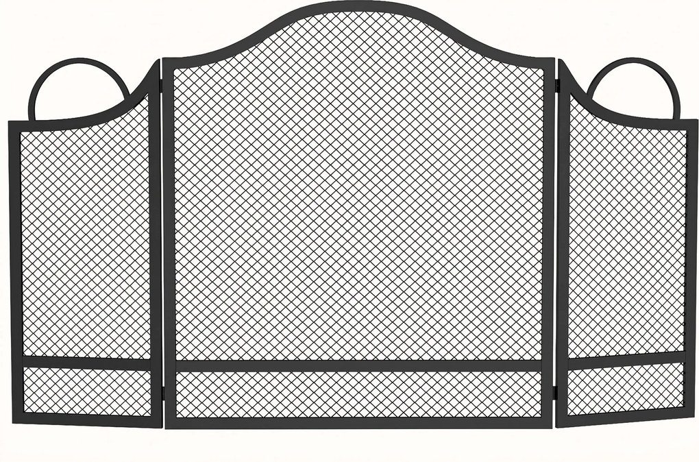 HOMCOM Paravan pentru Șemineu Pliabil cu 3 Panouri, Protecție Anti-Scântei, Metal, 122x1x74 cm, Negru | Aosom Romania
