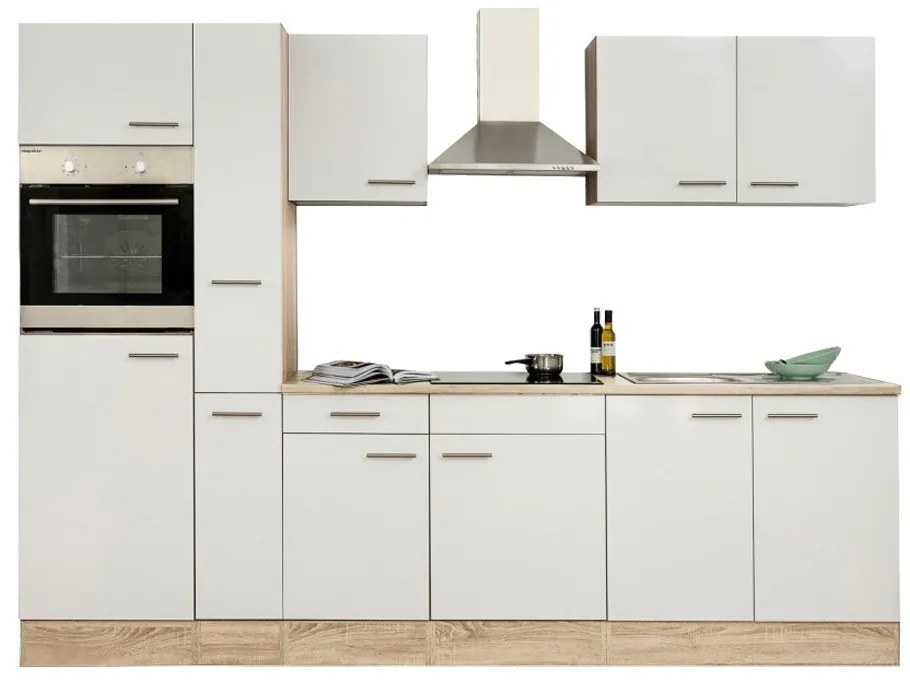 Mobilă de bucătărie Yorki 300, corp din stejar Sonoma, cu față alb satinat