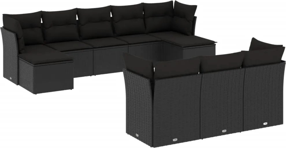 vidaXL Set canapele de grădină cu perne, 10 piese, negru, poliratan