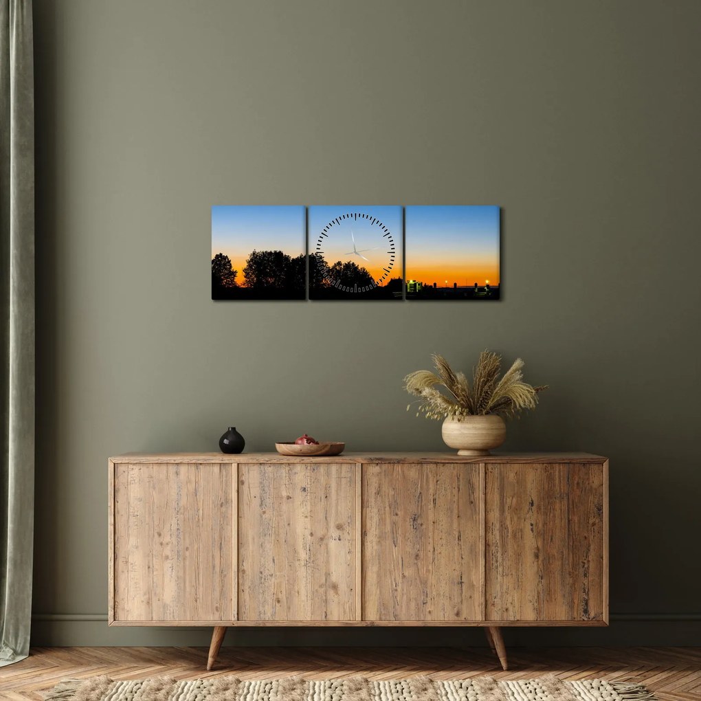 Tablou cu apus de soare (cu ceas) (90x30 cm)