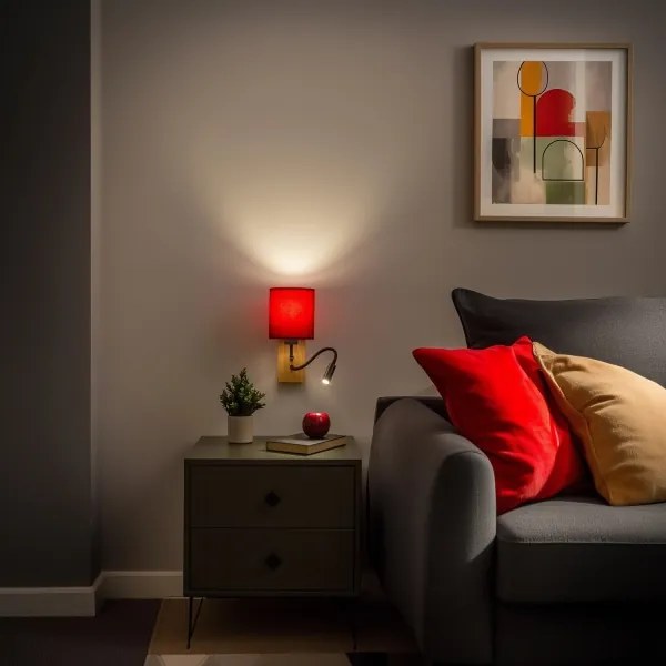 Lampă LED de perete Brilagi NUBILA WOOD 1xE27/25W/230V + LED/3W stejar/roșu Pompeian