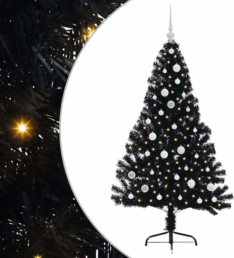 vidaXL Pom de Crăciun artificial pre-iluminat Negru 150 cm PVC
