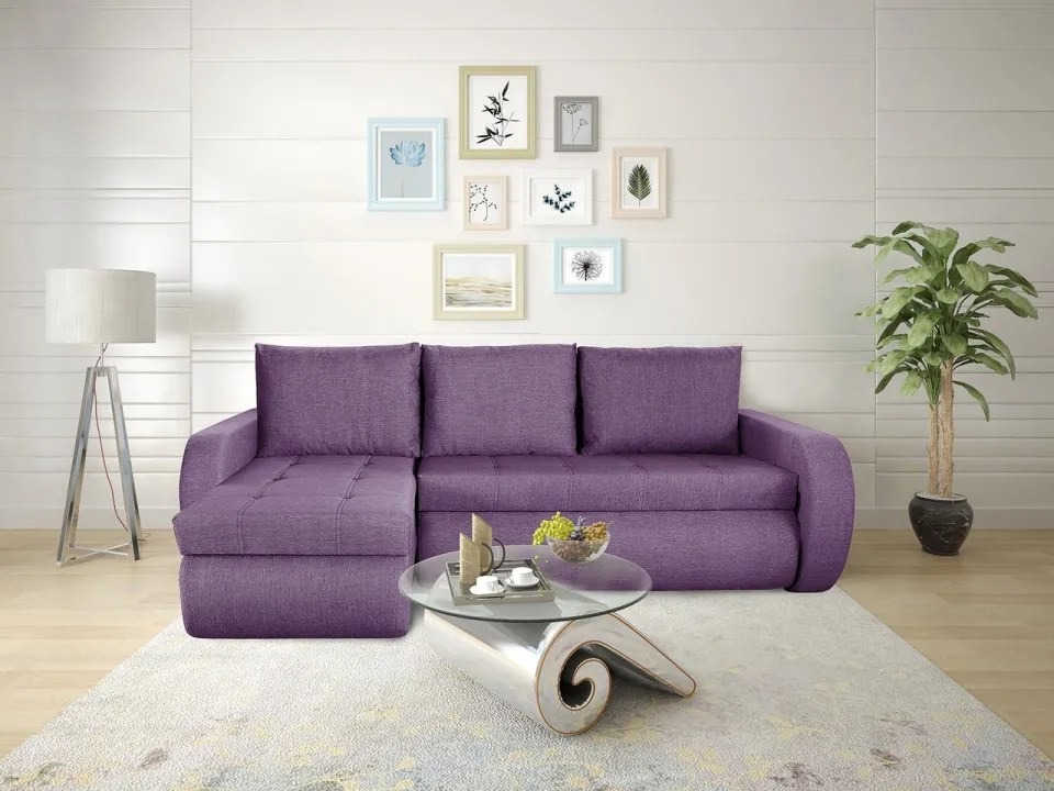 Coltar extensibil reversibil Genoa Purple 243x141x81 cm cu lada de depozitare