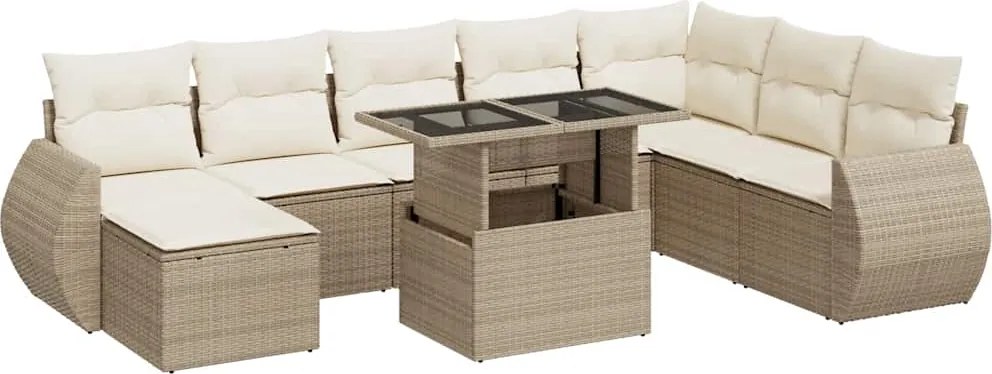 vidaXL Set canapele de grădină, 9 piese, cu perne, bej, poliratan