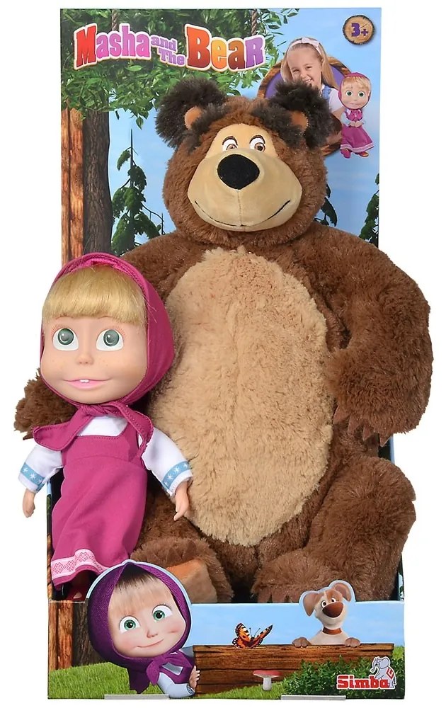 Set jucarii de plus Masha and The Bear, papusa Masha 23 cm si ursulet de plus 43 cm, Simba