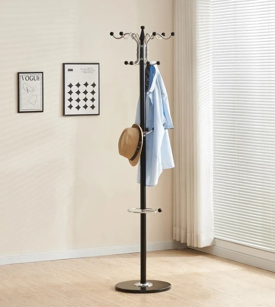 RESIGILAT- Cuier pentru haine, cu suport umbrelă, metal, negru