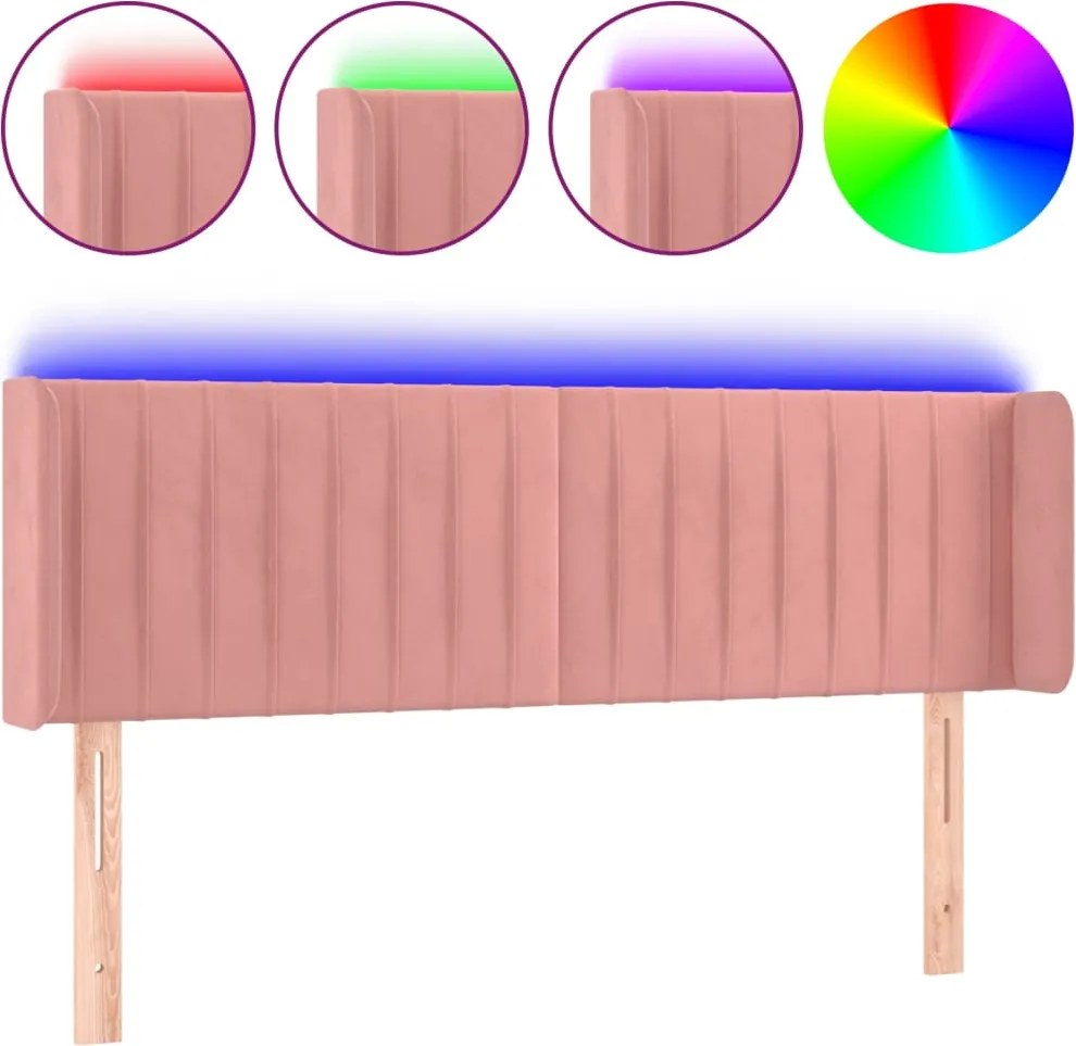 vidaXL Tăblie de pat cu LED, roz, 147x16x78/88 cm, catifea