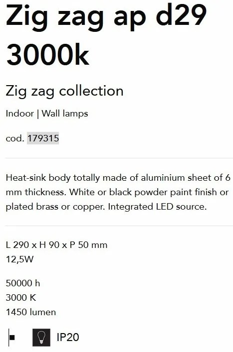 Aplica LED moderna ambientala Zig zag ap d29 3000k NERO