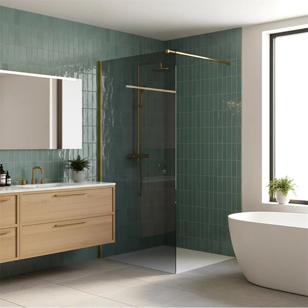 Paravan de dus fumuriu Rea Flexi Grey 80 cm auriu