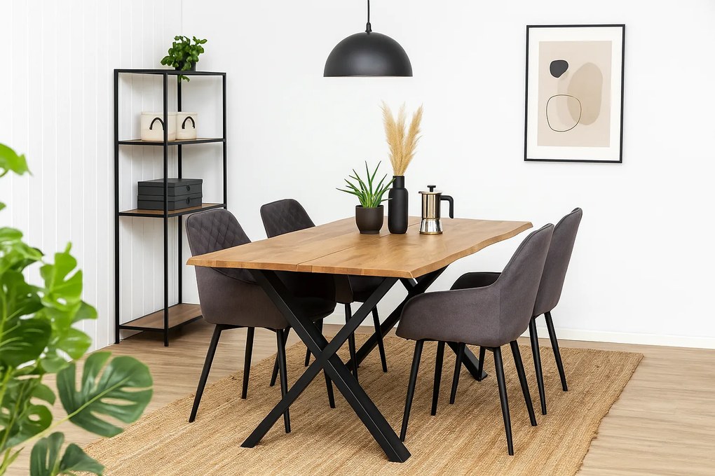 Masa dining AARON din lemn masiv de stejar, 8-12 persoane, stil industrial