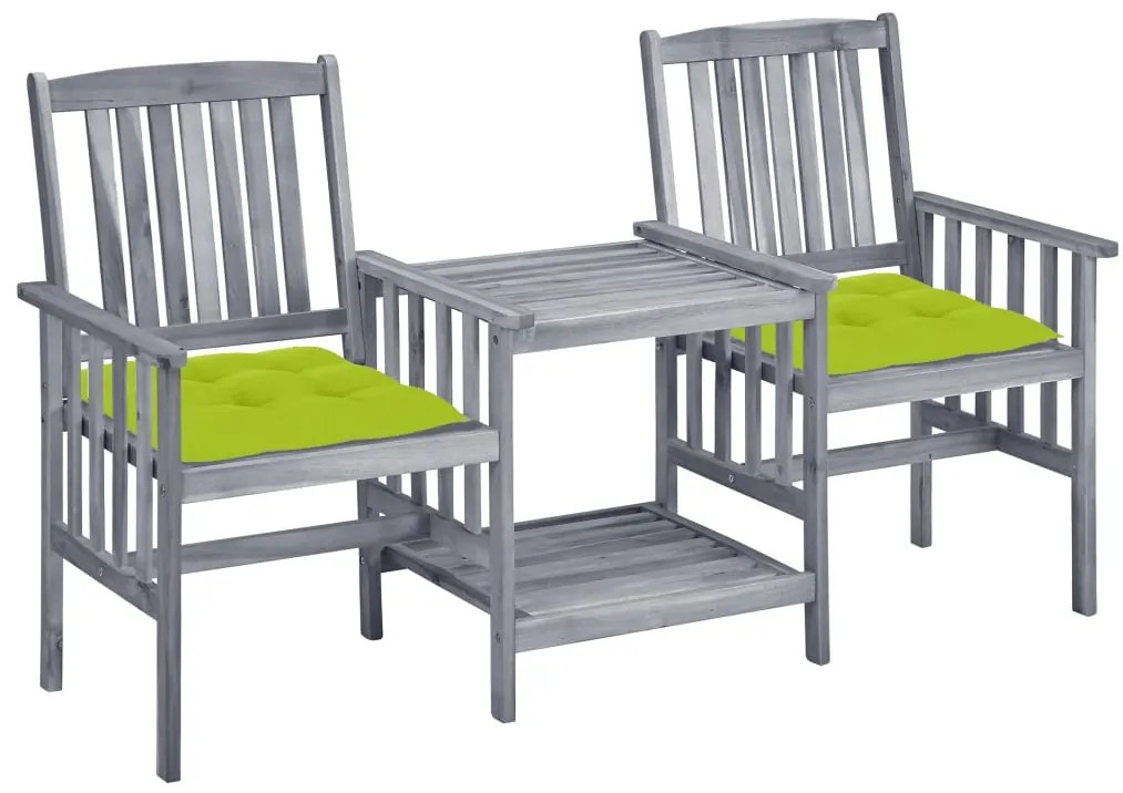 vidaXL Scaune de grădină cu masă de ceai și perne, lemn masiv acacia