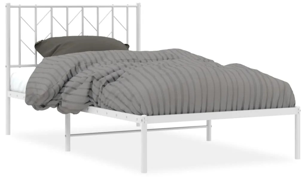 374480 vidaXL Cadru de pat metalic cu tăblie, alb, 100x190 cm