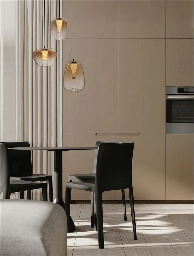 Lustra moderna cu 3 pendule LED, Metal, Sticla, Chihlimbar, OBLO
