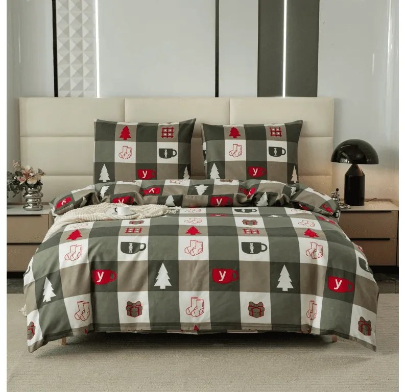Lenjerie de pat din microfibra de flanel CHRISTMAS SOCKS verde Dimensiune lenjerie de pat: 2 buc 70 x 90 cm | 200 x 220 cm