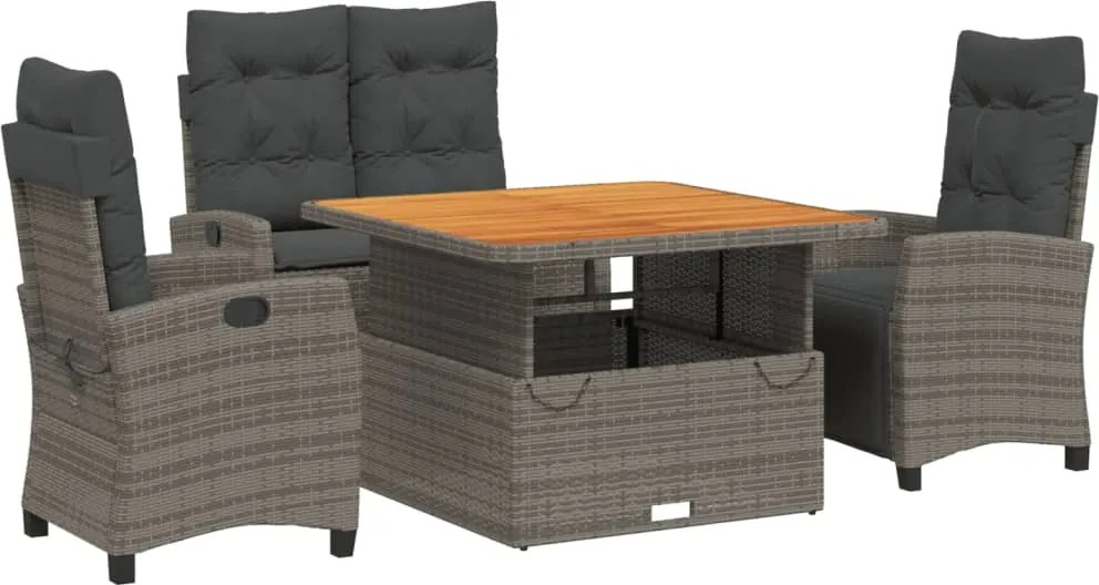 vidaXL Set mobilier de grădină cu perne, 4 piese, gri, poliratan