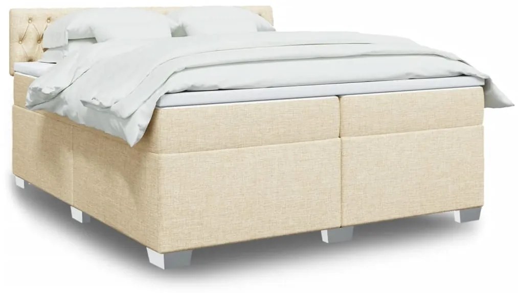 3286007 vidaXL Pat box spring cu saltea, crem, 200x200 cm, textil