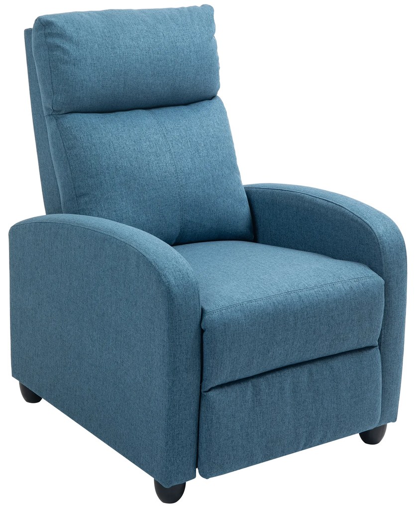 HOMCOM Fotoliu Reclinabil din Țesătură cu Efect de In Albastru cu Suport pentru Picioare | Aosom Romania