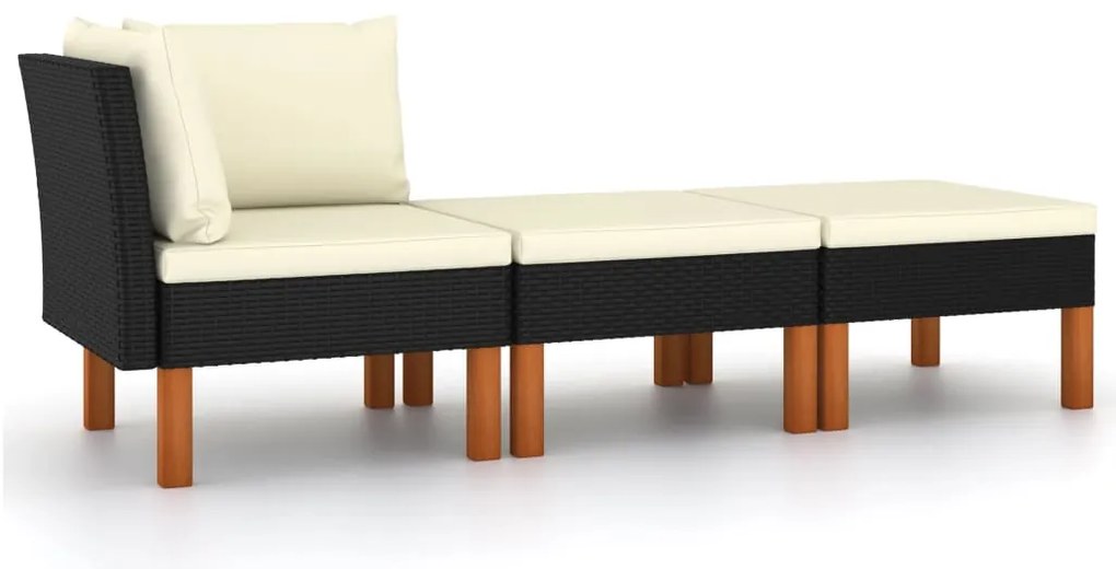vidaXL Set mobilier grădină, 3 piese, poliratan &amp; lemn masiv eucalipt
