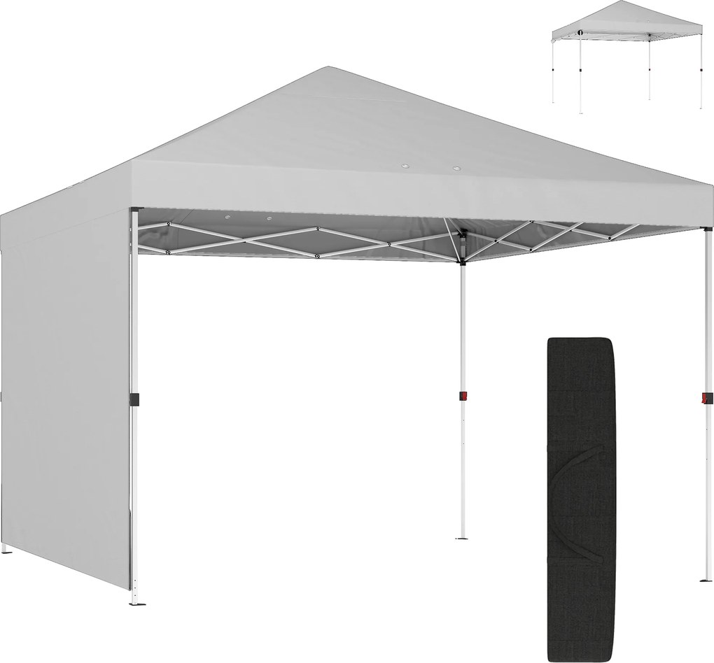 Outsunny Cort pliabil Pop-up 3x3 m cu perete lateral UPF50+ Înălțime reglabilă Împingere centrală Husă de transport Alb | Aosom Romania