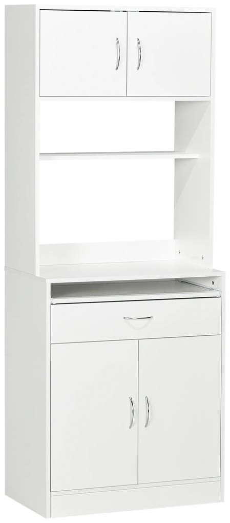 HOMCOM Dulap de bucătărie bufet de dining cu 4 uși tavă glisantă raft reglabil sertar 70x40x180 cm Alb | Aosom Romania