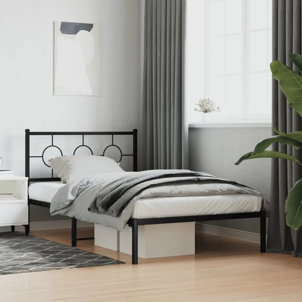 vidaXL Cadru de pat din metal cu tăblie, negru, 107x203 cm