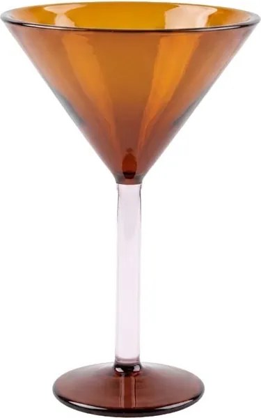 Pahar cocktail din sticlă borosilicată, camel cu picior roz deschis, 15 × 10 cm, „Twiggy"
