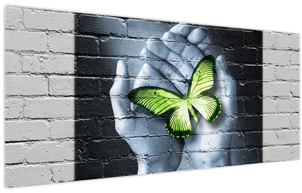 Tablou - Fluture verde în perete (120x50 cm)