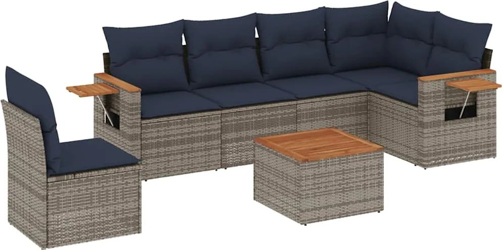 vidaXL Set canapele de grădină cu perne, 7 piese, gri, poliratan