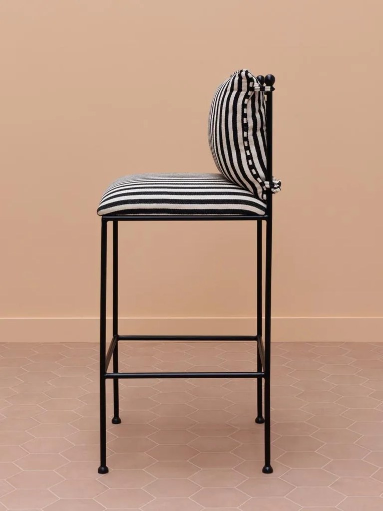 Scaun de bar cu dungi, din bumbac si metal, Abstract Springs