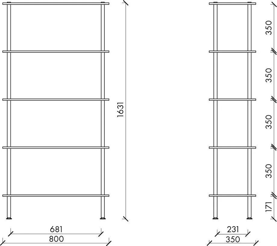 Etajeră neagră cu aspect de lemn de stejar 80x163x35 cm Teidi – noo.ma