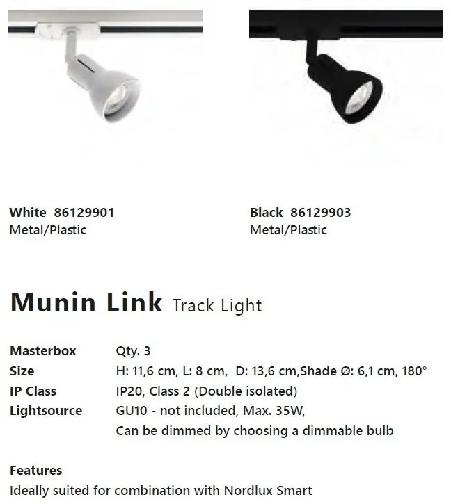 Accesoriu, Spot directionabil Munin negru, pentru sina Nordlux Link