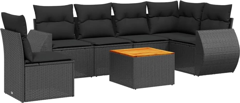 vidaXL Set canapele de grădină cu perne, 7 piese, negru, poliratan