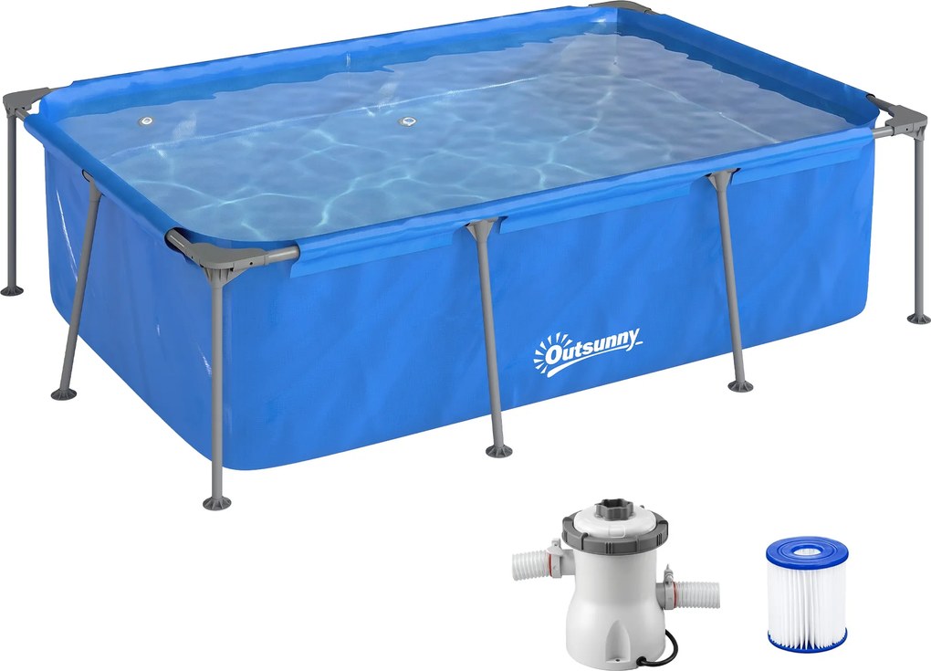 Outsunny Piscină dreptunghiulară cu structură metalică și pompă de filtrare, 260 x 181 x 67 cm, Albastru | Aosom Romania