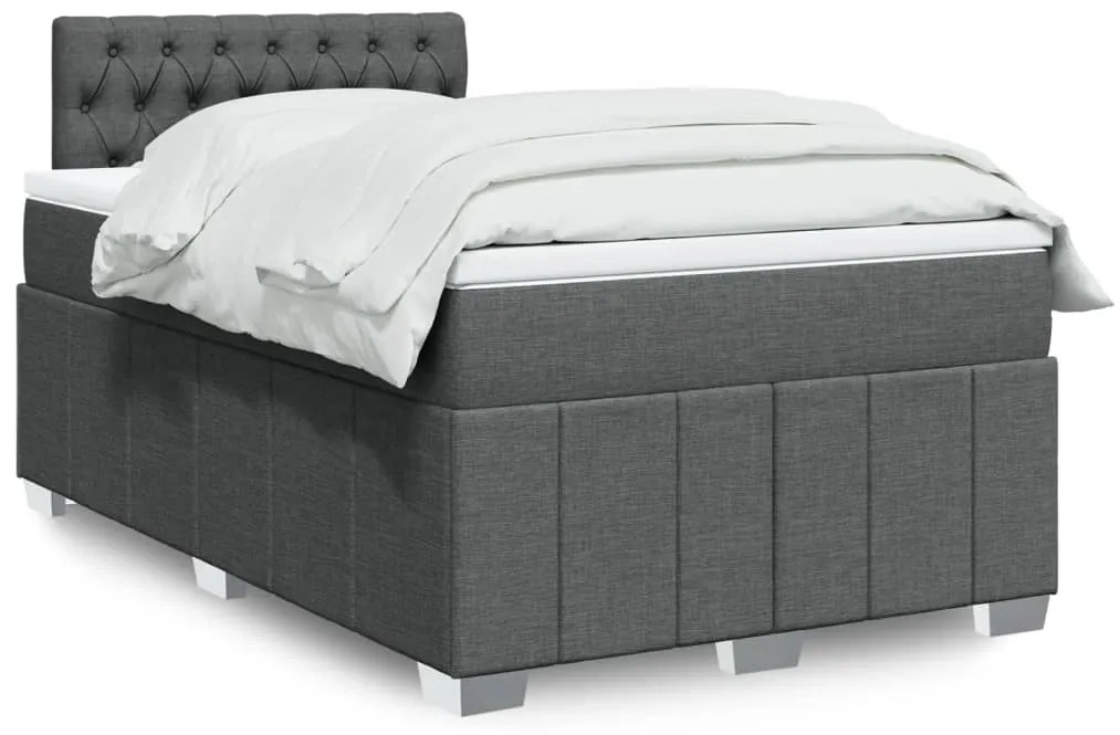 vidaXL Pat box spring cu saltea, gri închis, 120x200 cm, textil