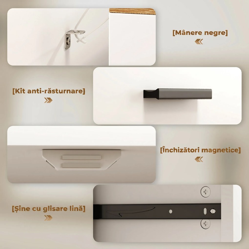 HOMCOM Bufet Modern 2 Sertare și Dulap cu 2 Uși, Raft Interior Reglabil, Alb și Lemn | Aosom Romania
