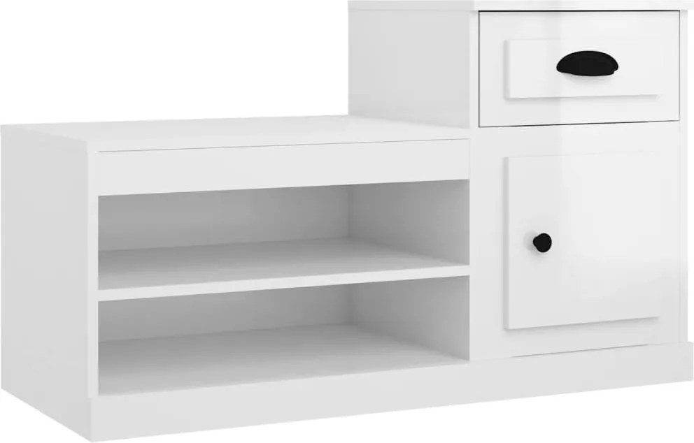 vidaXL Pantofar, alb extralucios, 100x42x60 cm, lemn prelucrat