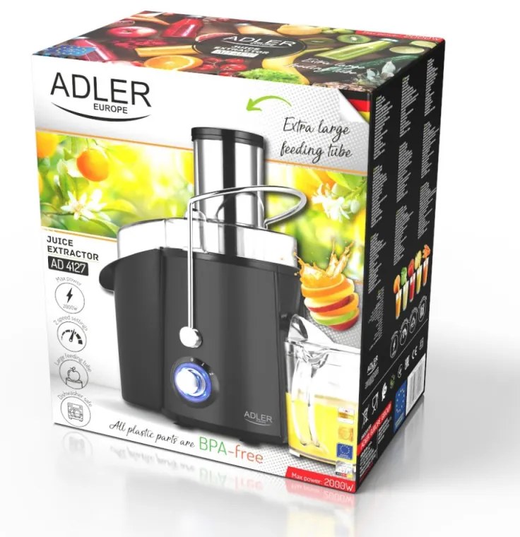 Storcator Adler AD 4127, 2 viteze, 1000W, 18000 r/min, 1 litru, Negru