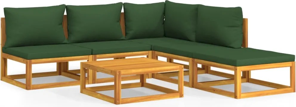 vidaXL Set mobilier de grădină cu perne verzi, 6 piese, lemn masiv