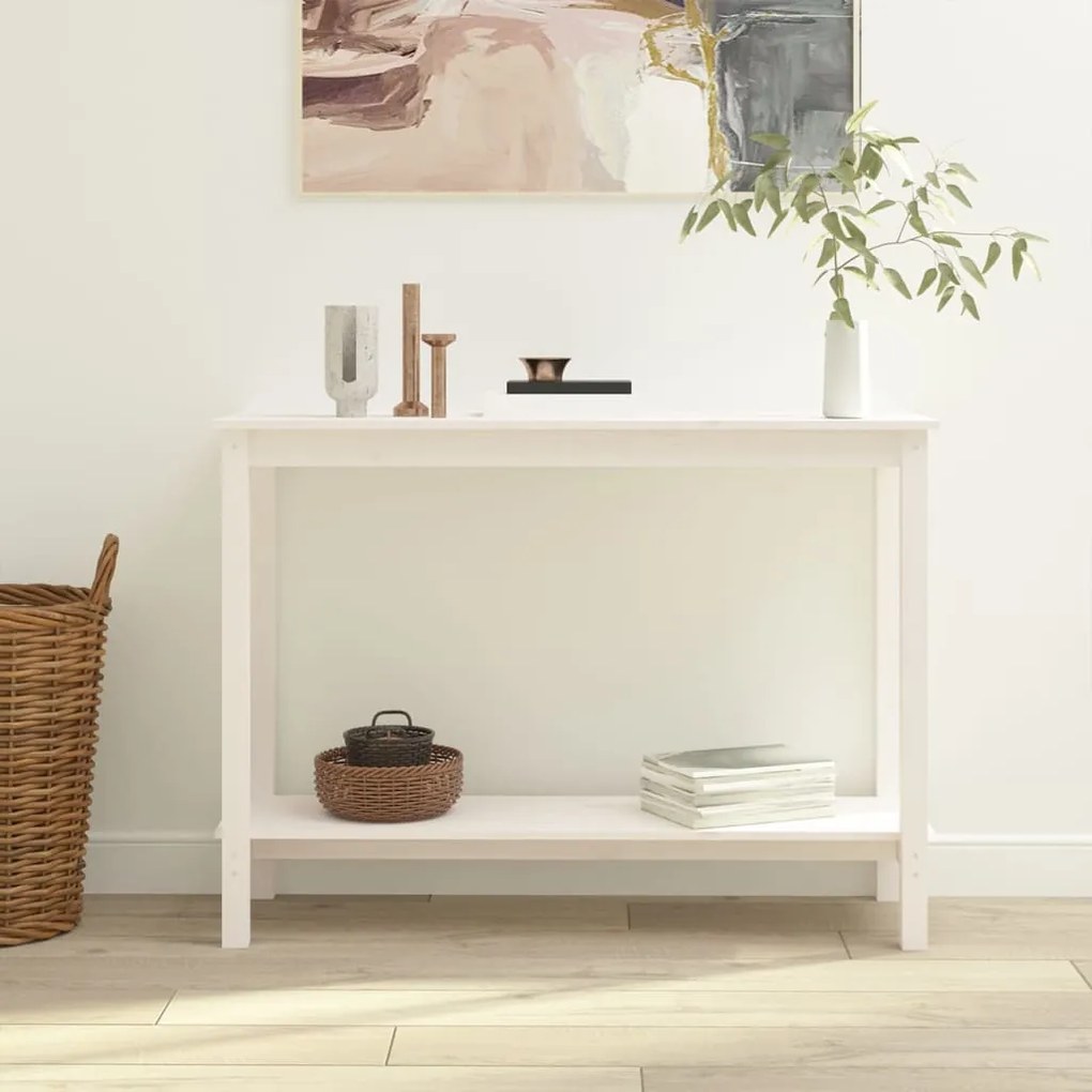 822283 vidaXL Masă consolă, alb, 110x40x80 cm, lemn masiv de pin