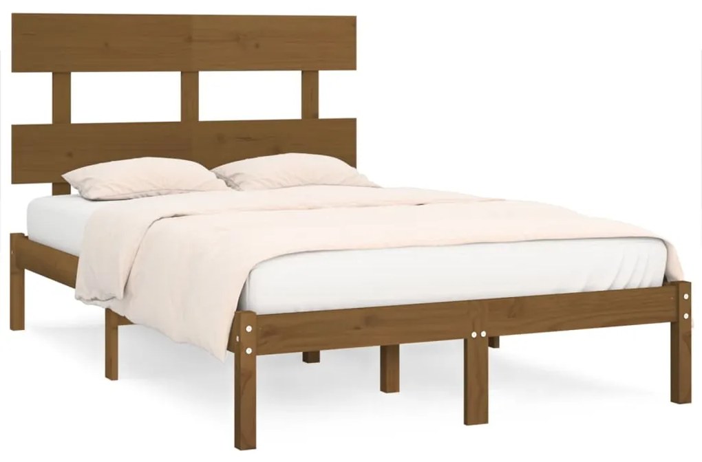 3104651 vidaXL Cadru de pat dublu, maro miere, 135x190 cm, lemn masiv