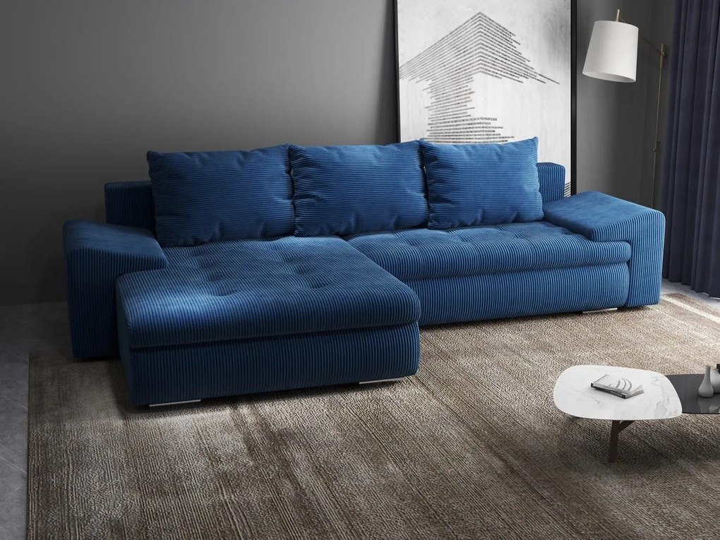 Colțar extensibil dumonde cu ladă de depozitare si sezut confortabil din spuma high-density, Leonardo Zoom Albastru 260x185 cm