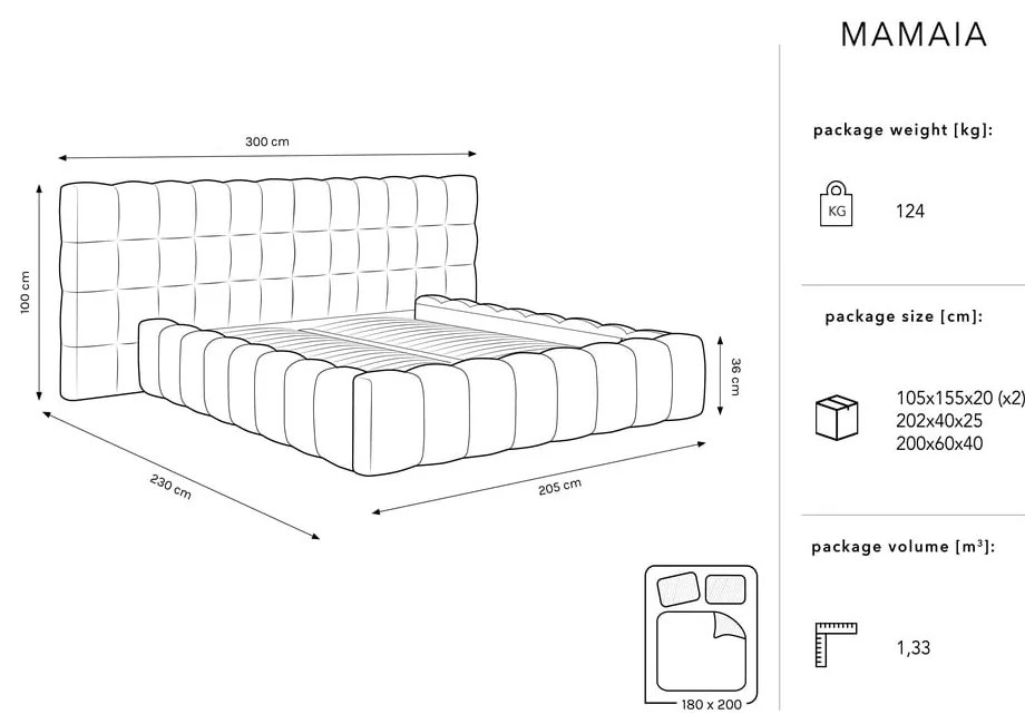 Pat matrimonial albastru închis tapițat cu spațiu de depozitare cu somieră 180x200 cm Mamaia – Micadoni Home