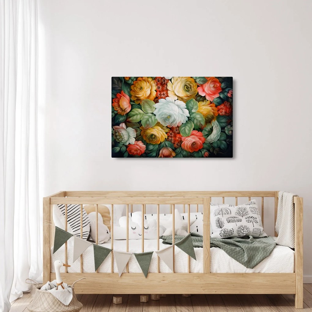 Tablou cu buchet pictat de flori (90x60 cm)
