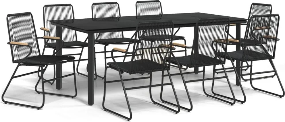 vidaXL Set cu masă pentru grădină, 9 piese, negru, ratan PVC