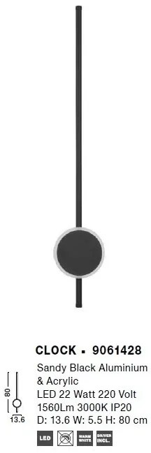 Aplica LED design modern minimalist CLOCK neagra